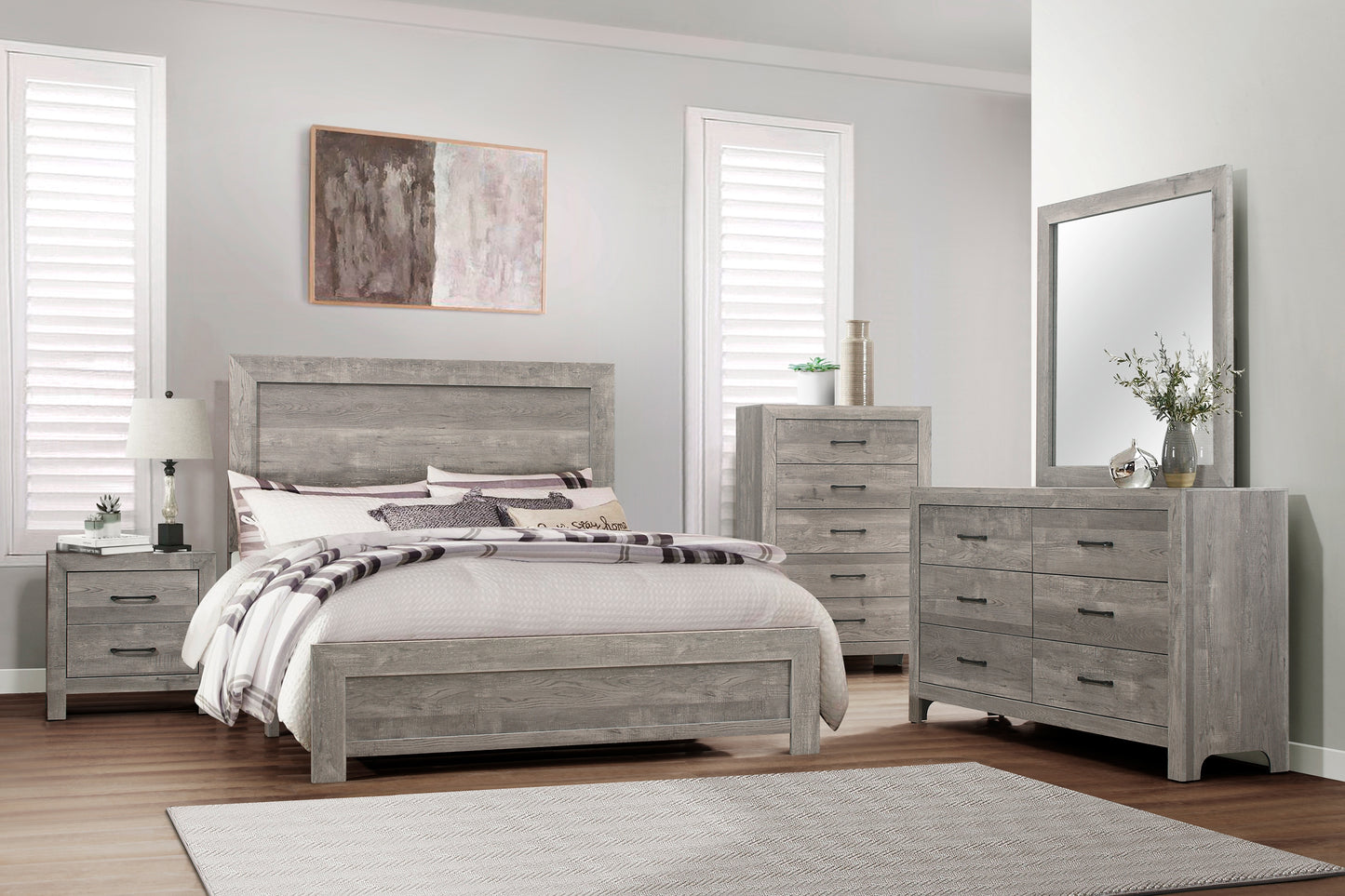 1534GY 4PC Bedroom Set (QB+NS+DR+MR)
