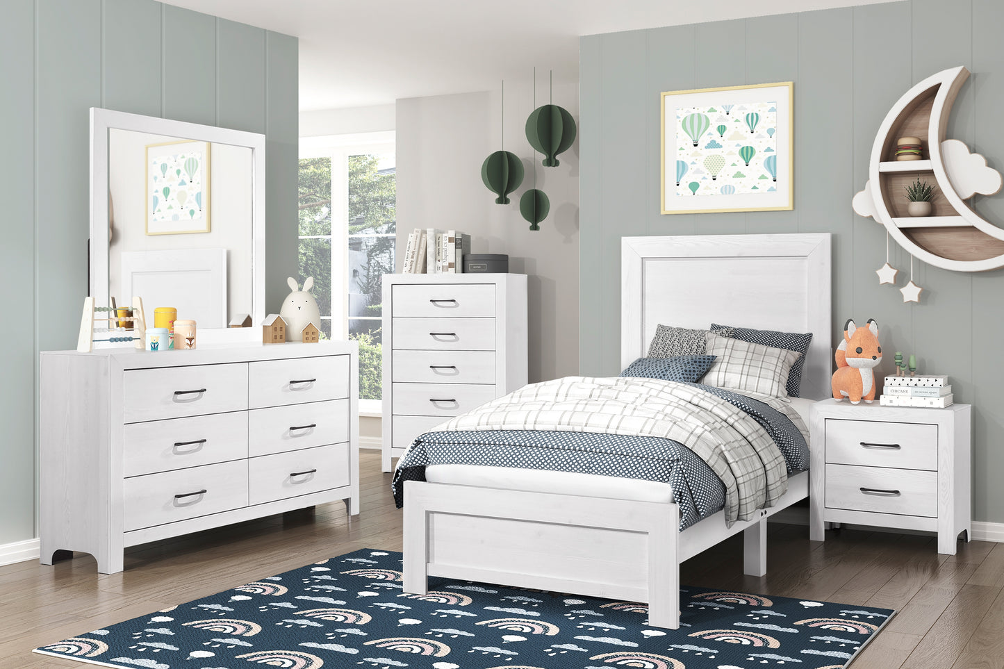 1534WHT Youth Bedroom 4PC Set (TB+NS+DR+MR)
