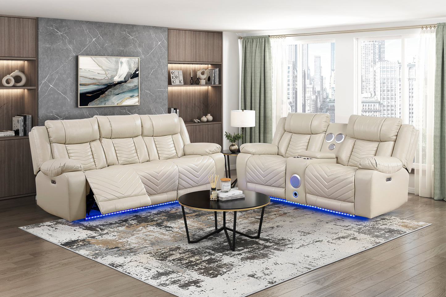 8457BEG 2PC Set: Sofa, Love (Power)