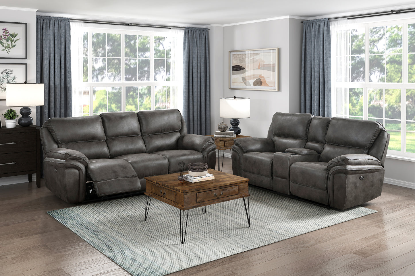 8517GRY 2PC Set: Sofa, Love (Power)