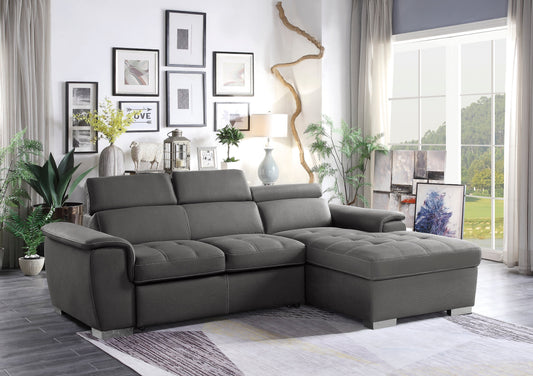 8228 2-Piece Sectional with Adjustable Headrests, Pull-out Bed and Right Chaise with Hidden Storage