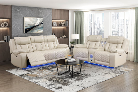 8457BEG 2PC Set: Sofa, Love (Power)