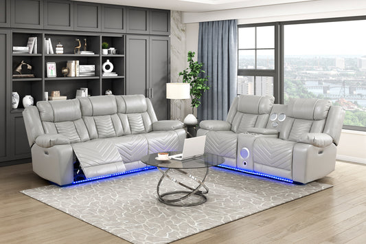 8457GRY 2PC Set: Sofa, Love (Power)
