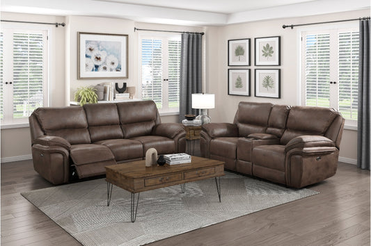 8517BRW 2PC Set: Sofa, Love (Power)