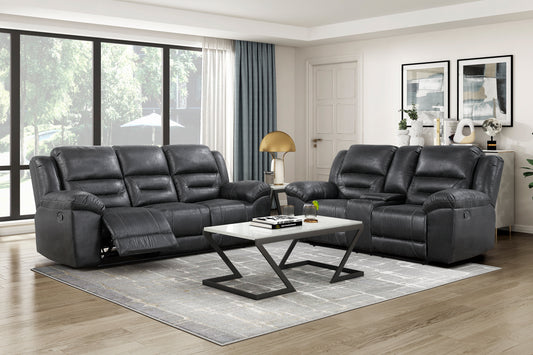 8538BK 2PC Set: Sofa, Love